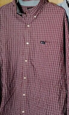 Chaps Men’s Maroon/White Plaid & Stripe Button-Down Shirt
